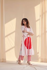 Ivory & Bold Red Kurta Set