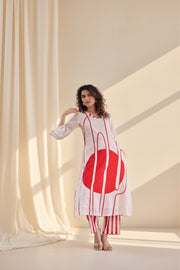 Ivory & Bold Red Kurta Set