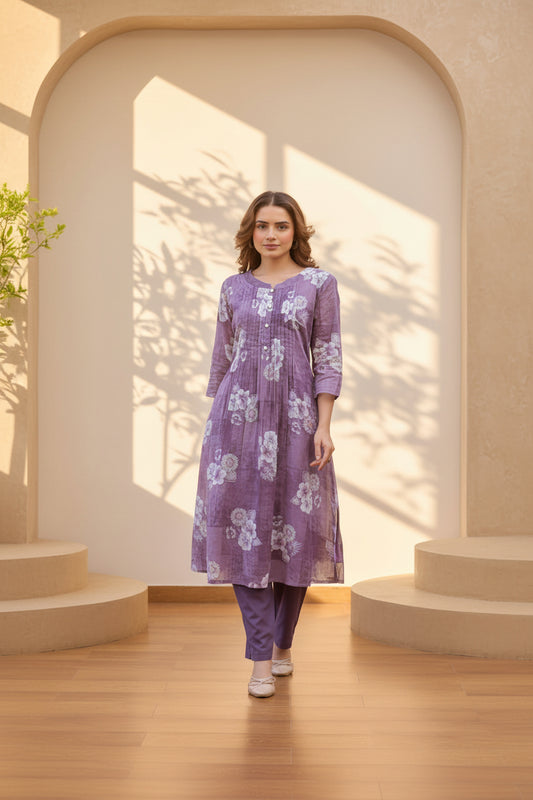 Dusty Mauve Printed Kurta Set