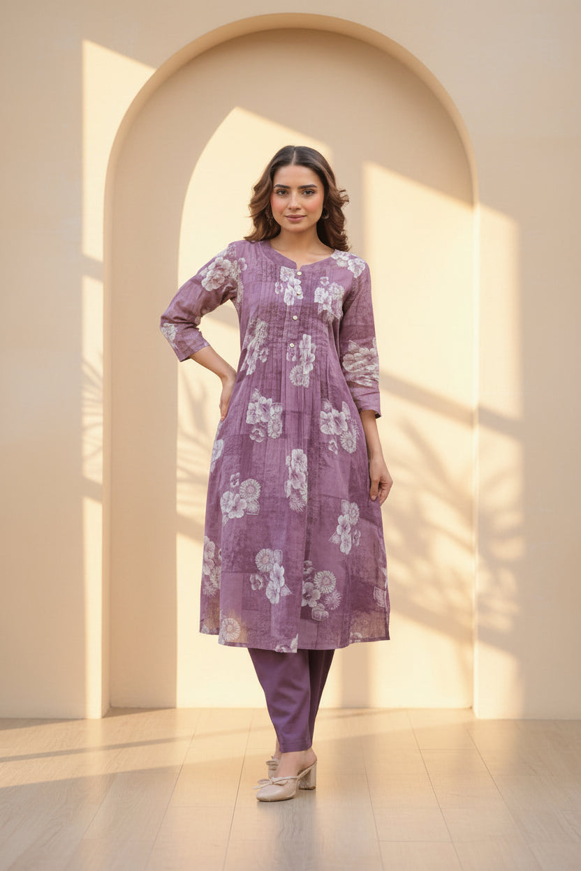 Dusty Mauve Printed Kurta Set