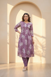 Dusty Mauve Printed Kurta Set