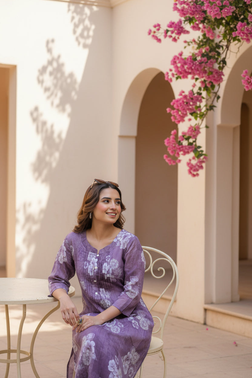 Dusty Mauve Printed Kurta Set