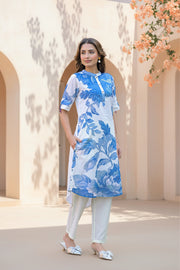 Blue Petal Printed Kurta Set