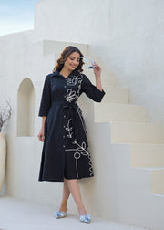 Black Line Art Shirt Dress