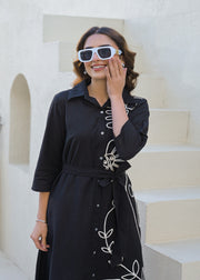 Black Line Art Shirt Dress