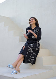 Black Line Art Shirt Dress