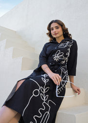 Black Line Art Shirt Dress