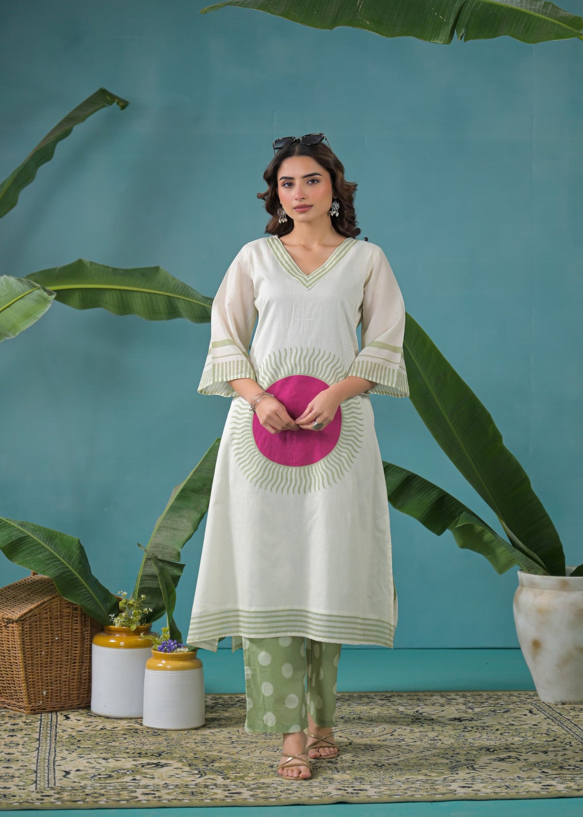 Magenta Sunburst Printed Mul Cotton Kurta Set