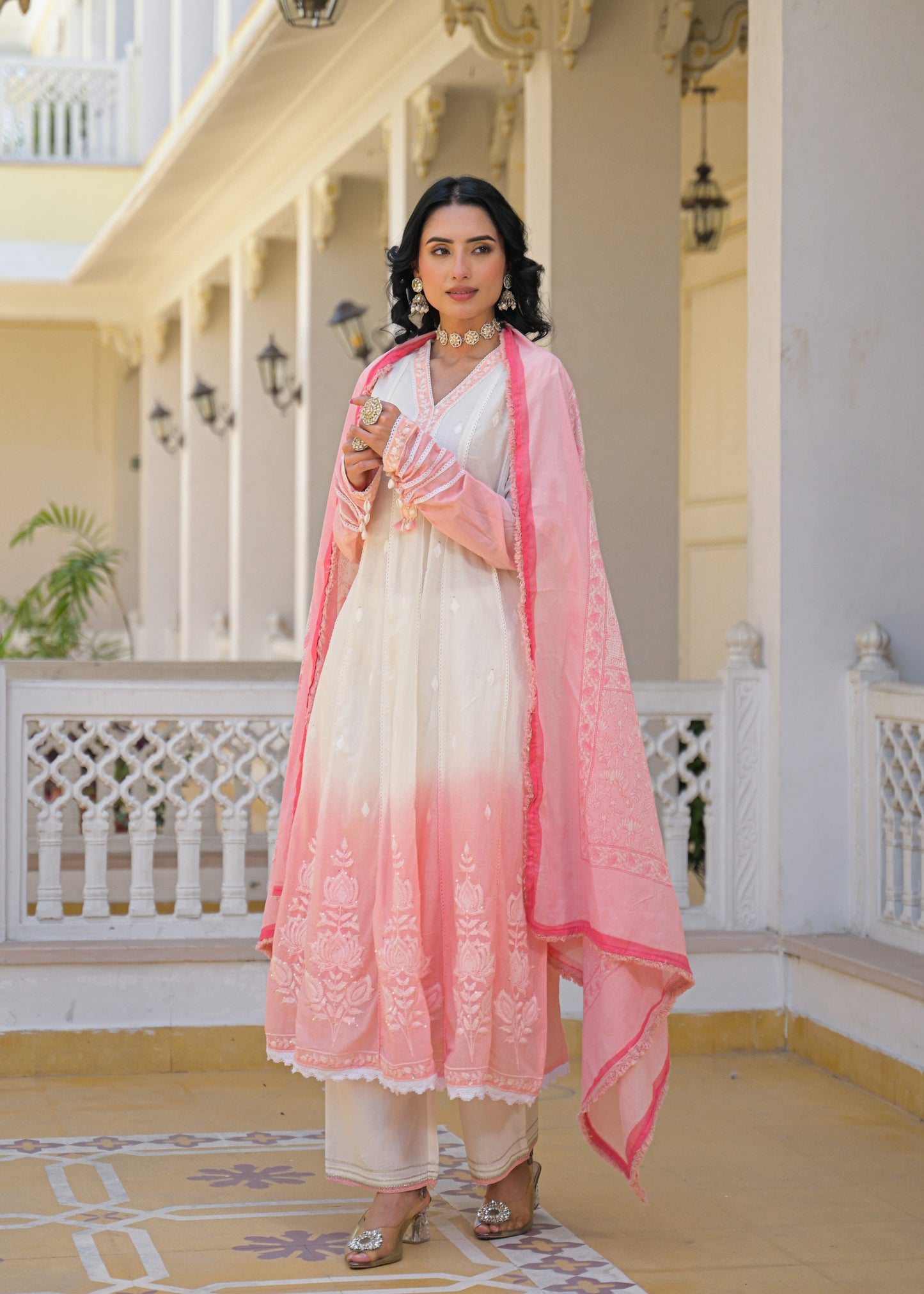 Pink Ombre Anarkali Set