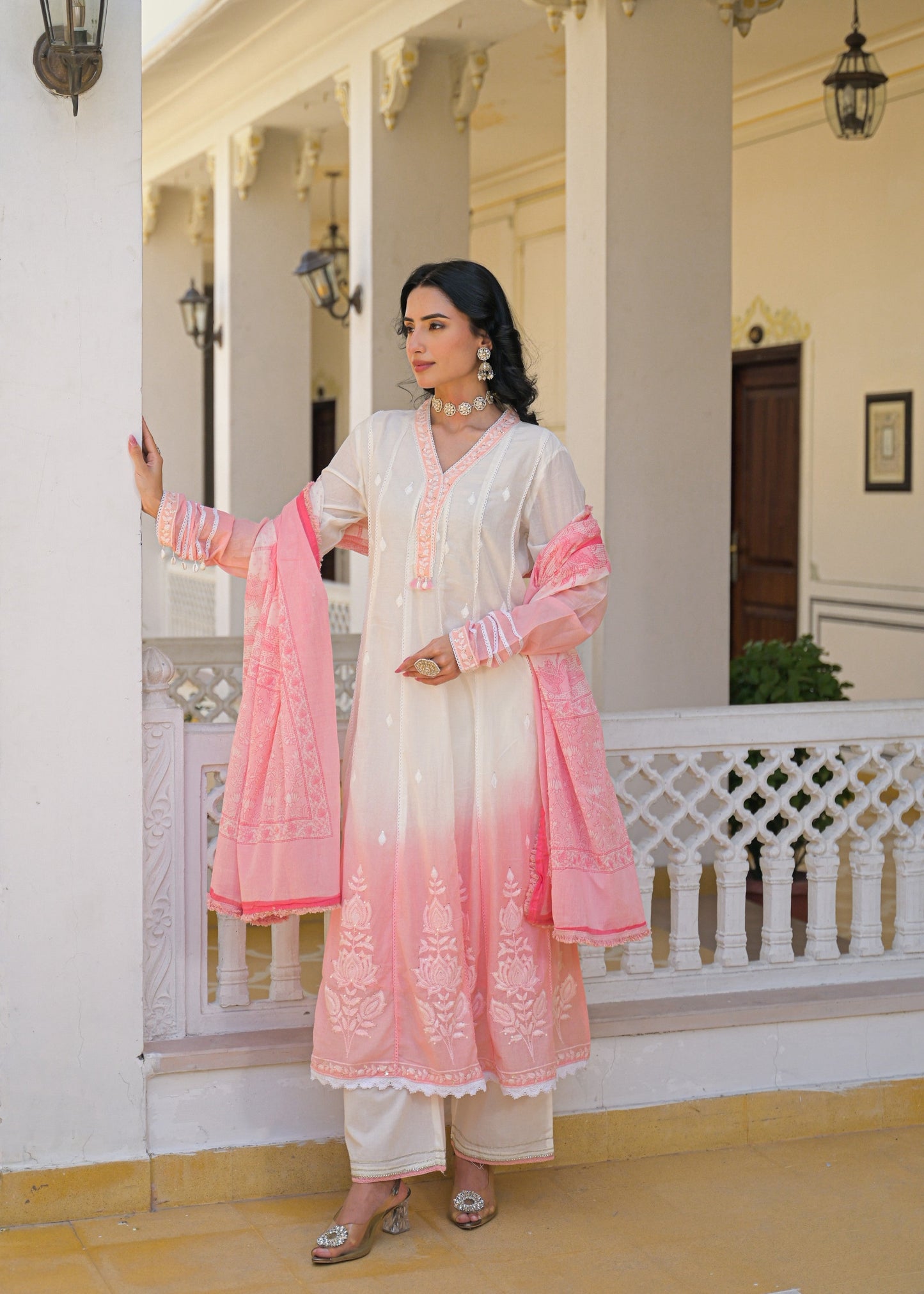 Pink Ombre Anarkali Set