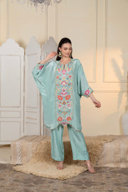 Seafoam Green Embellished Crepe Silk Co-Ord Set