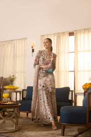 Champagne Gold Printed Crepe Silk Sharara Set