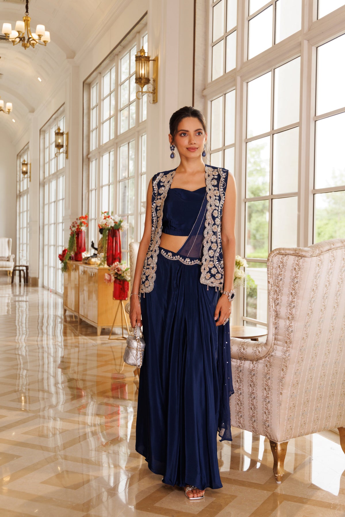 Sapphire Crystal Embellished Premium Silk Saree