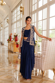 Sapphire Crystal Embellished Premium Silk Saree