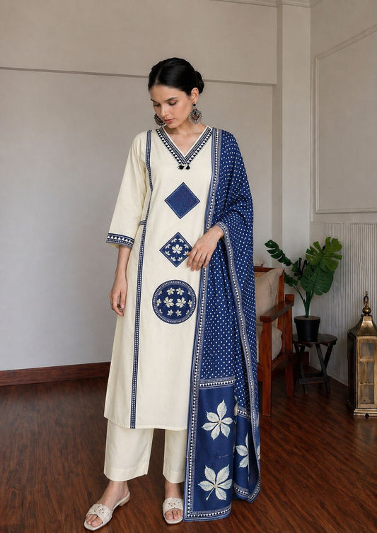 Ivory & Blue Pant Set