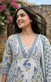 White Printed Anarkali Set