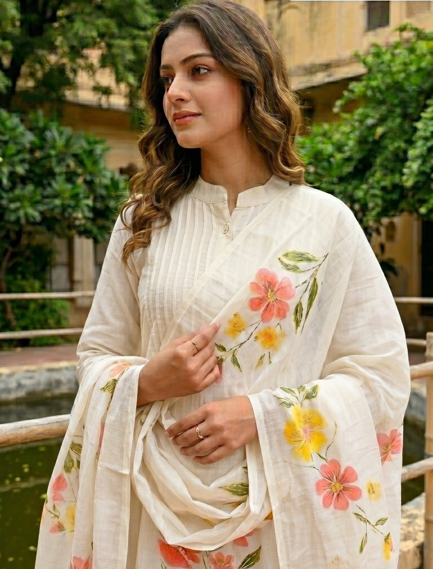 Ivory Printed Anarkali Set