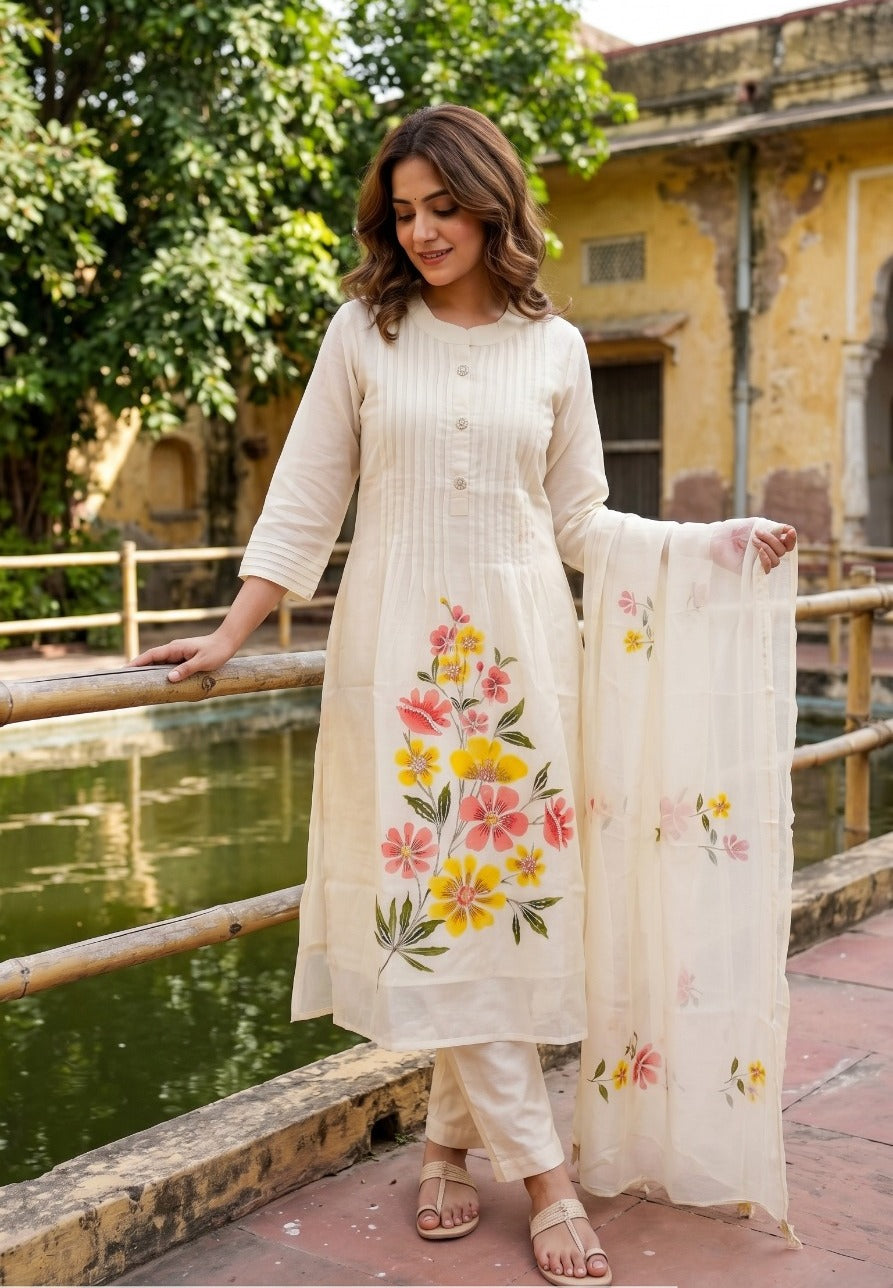 Ivory Printed Anarkali Set