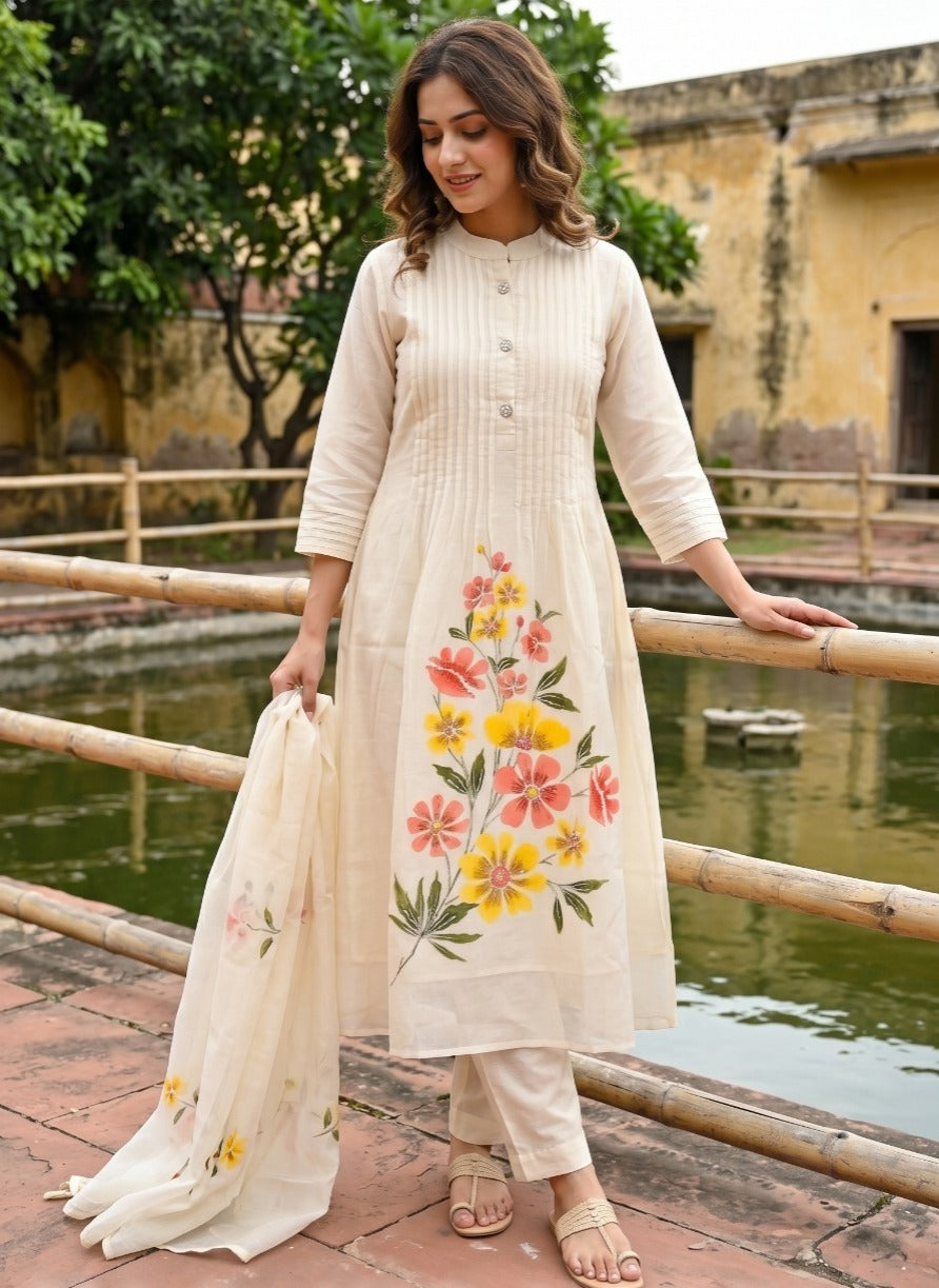 Ivory Printed Anarkali Set