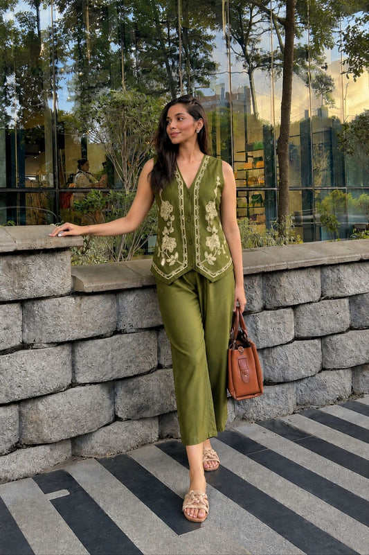Olive Fusion Cotton Co-Ord Set
