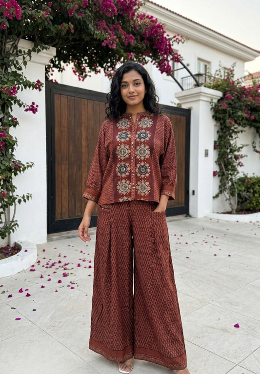 Maroon Ajrakh Co-ord Set