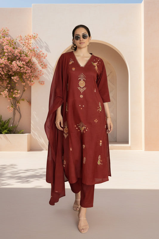Rich Maroon Cotton Pant Set