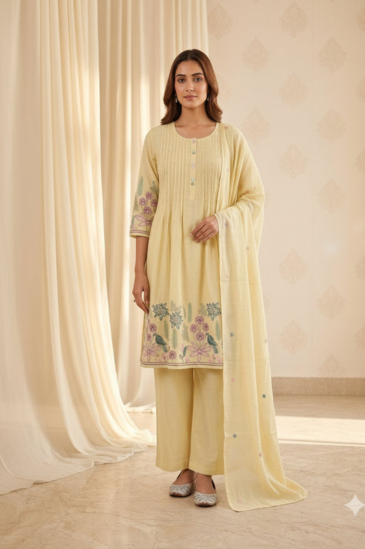 Pastel Yellow Cotton Pant Set