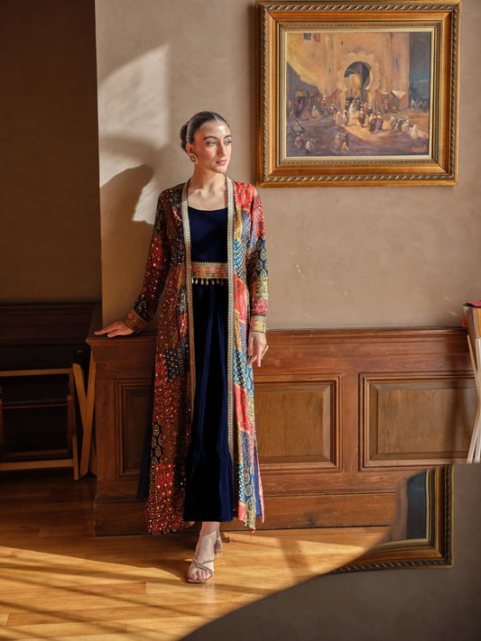 Deep Blue Jacket Gown Set